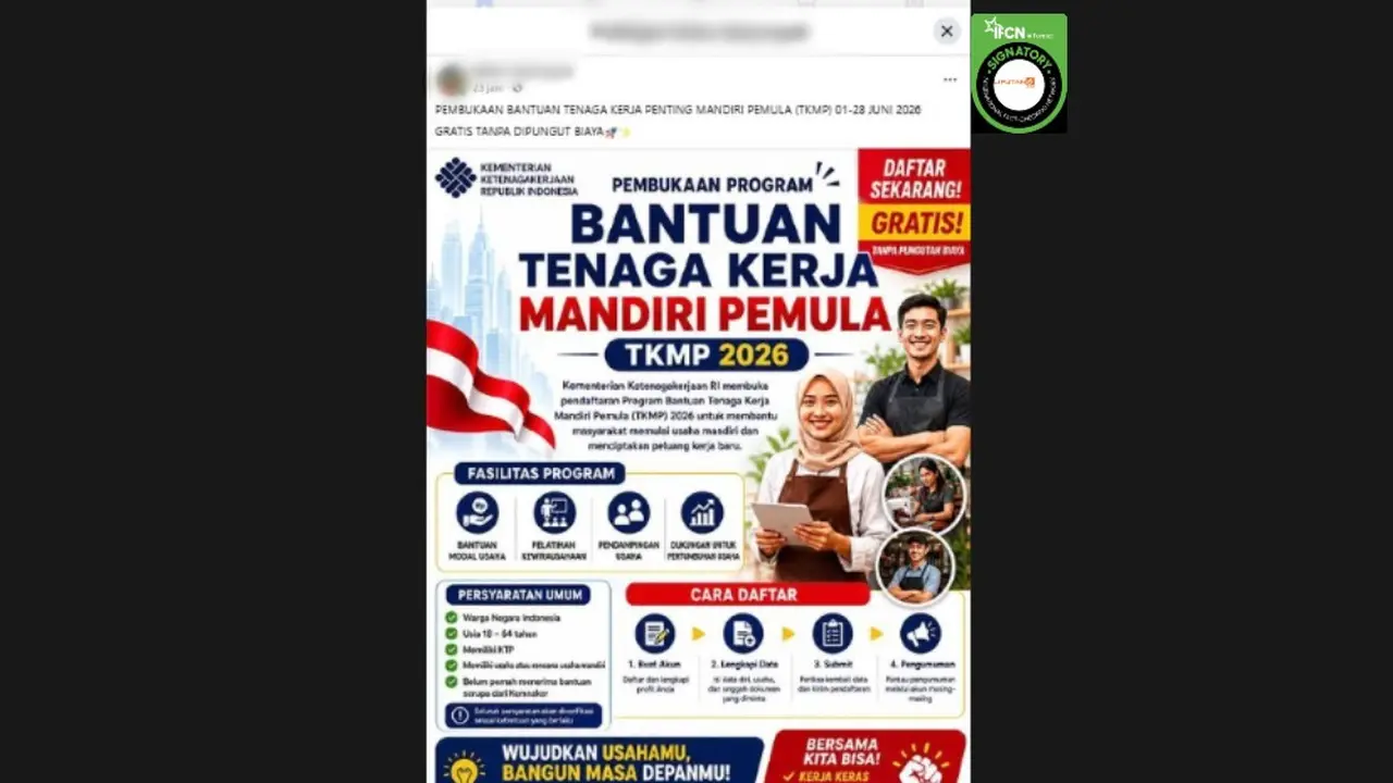 Cek Fakta Liputan6.com mendapati klaim link pendaftaran Bantuan Tenaga Kerja Mandiri Pemula 2026 dari Kemnaker.
