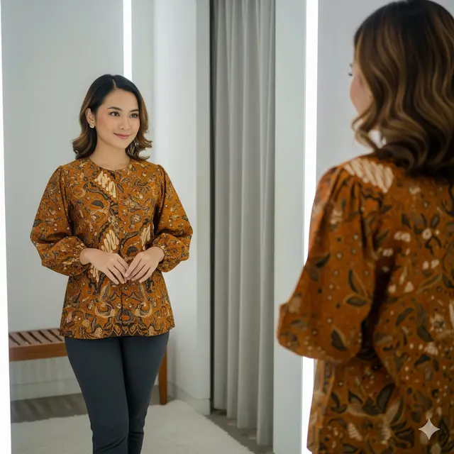 Tunik Batik Tulis Sogan dengan Lengan Bishop Oversized