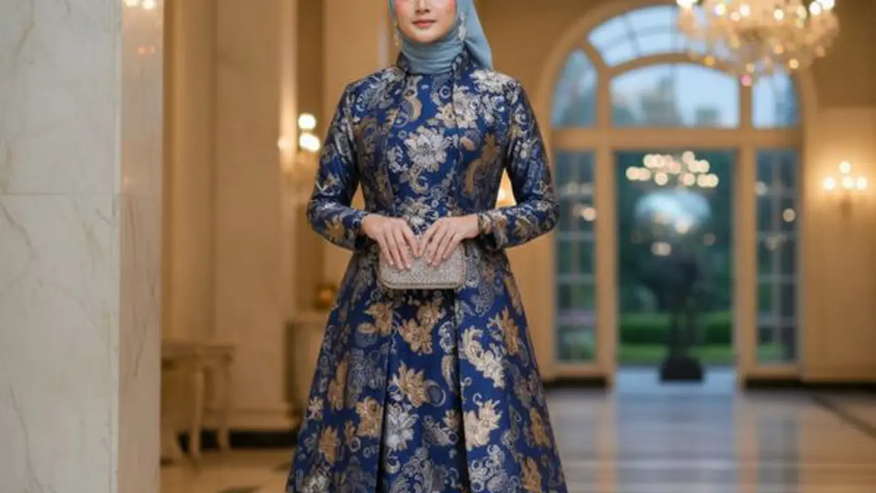 Ilustrasi Gamis Batik Blazer Panjang/Gemini AI