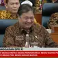 Menteri Koordinator Bidang Perekonomian Airlangga Hartarto dalam rapat kerja pemerintah dengan Banggar DPR di Gedung DPR/MPR, Jakarta, Jumat (9/6/2023). (Tira/Liputan6.com)
