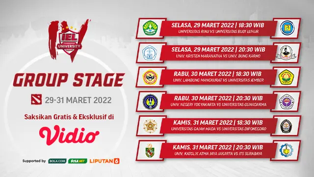 Saksikan Live Streaming IEL University Season 4 Dota 2 Group Stage Pekan Kesembilan di Vidio, 29-31 Maret 2022