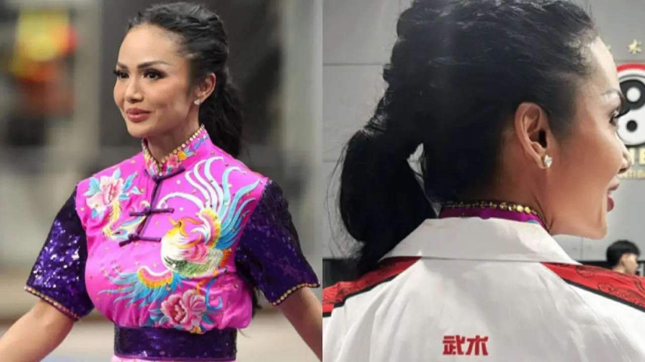 Penampilan Krisdayanti saat latihan untuk persiapan di kejuaraan wushu internasional. [@krisdayantilemos]