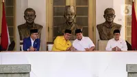 Partai Amanat Nasional (PAN), Partai Golongan Karya (Golkar) dan Partai Kebangkitan Bangsa (PKB) resmi memberikan dukungannya terhadap bakal calon presiden (Bacapres) Prabowo Subianto. (Liputan6.com/Faizal Fanani)