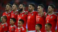 Tim nasional Wales gagal ke Piala Dunia 2018 setelah takluk 0-1 dari Irlandia pada laga di Cardiff, Senin (9/10/2017). (AFP/Geoff Caddick)