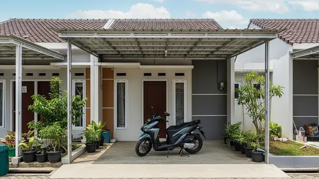 Desain Teras Tanpa Atap vs Kanopi untuk Parkir Motor/ Ilustrasi AI