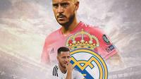 Real Madrid - ilustrasi Eden Hazard dengan jersey real madrid dan wajah lesu (Bola.com/Adreanus Titus)