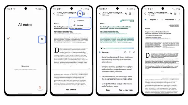 Fitur PDF overlay di Samsung Galaxy S24 FE. Credit: Samsung Electronics