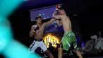  Salah satu atlet melakukan pukulan kepada lawannya pada ajang XXC Championship 2015 yang dihelat di Embrio Markas Cafe, Jakarta, Minggu (12/04/15). Kejuaraan memperebutkan gelar Indonesia Extreme Cage Champtionship 2015. (Liputan6.com/Faisal R Syam)