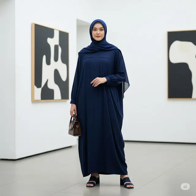 Gamis Crinkle Bahan Warna Navy