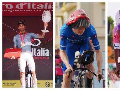 Drama mewarnai etape 10 Giro d'Italia 2026, Selasa (19/05/2026) waktu setempat. Pada etape tersebut, para pembalap beradu cepat pada sesi Individual Time Trial (ITT) yang menempuh jarak 42km dari Viareggio hingga Massa, Italia. (Foto kolase:AP Photo dan AFP)