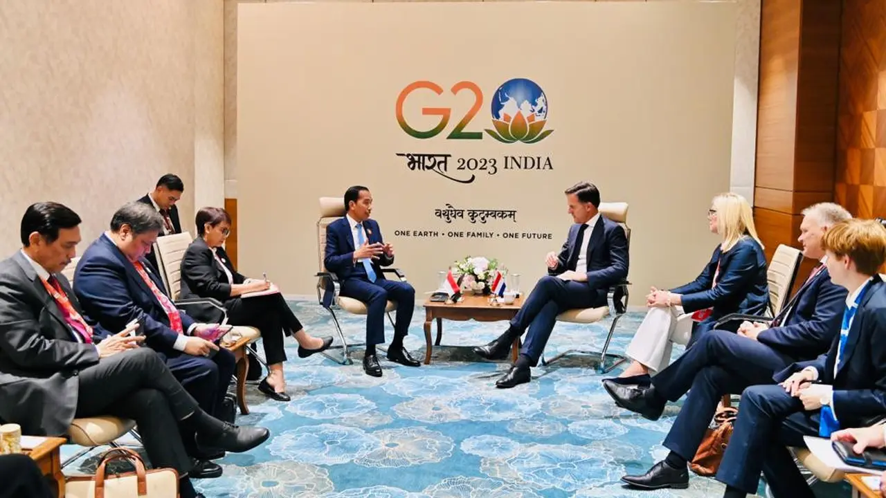 Presiden Joko Widodo menerima Perdana Menteri Mark Rutte dalam pertemuan bilateral di sela-sela KTT G20 New Delhi pada Sabtu (9/09).