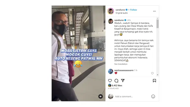 Mobil Listriknya Mogok, Sandiaga Uno: Enggak Bisa Pakai Power Bank