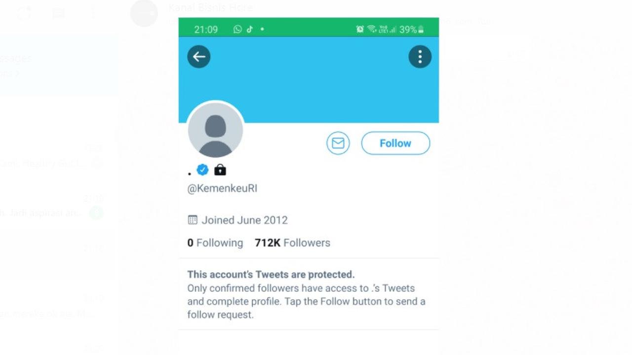 Akun Twitter @ KemenkeuRI diretas