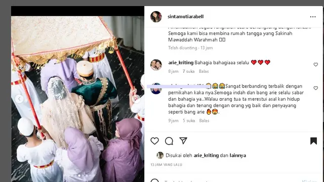Adik Indah Permatasari, Sinta Mutiara Bella menikah dengan Aslan Andy (Foto: Instagram sintamutiarabell)
