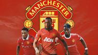 Manchester United - Antony Martial, Patrice Evra, Paul Pogba (Bola.com/Adreanus Titus)