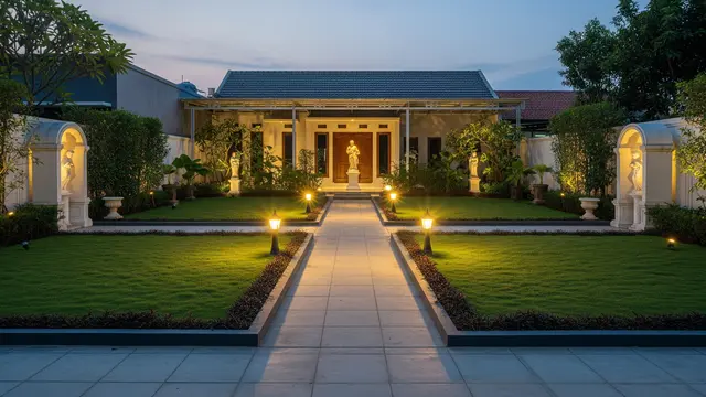 Model Taman Depan Rumah dengan Lampu Sorot Estetik dan Anti Ular/ Ilustrasi AI