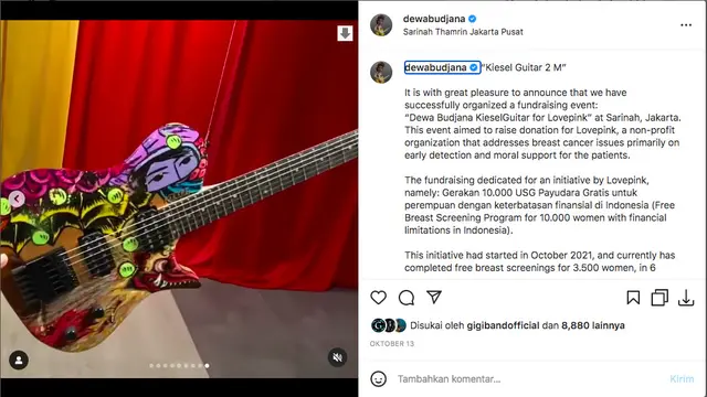 Dewa Budjana Lelang Gitar Seharga 2 M untuk Donasi Kanker Payudara, Laku Terjual kepada Irwan Mussry. (instagram.com/dewabudjana)