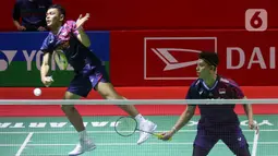 Fajar Alfian/Muhammad Rian melaju ke perempat final Indonesia Masters 2025. (Liputan6.com/Herman Zakharia)