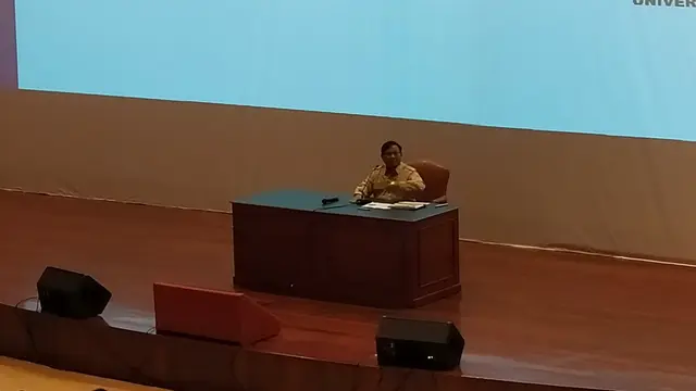 Ketua Umum Partai Gerindra Prabowo Subianto saat menyampaikan pidato dalam simposium di kediamannya, Desa Bojong Koneng, Bogor, Kamis (26/9/2019).