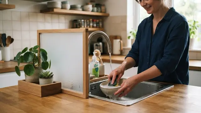 Kombinasi Tanaman Indoor dan Panel Akrilik Frosted (AI Generated)
