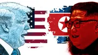 Banner Donald Trump dan Kim Jong-un (Liputan6.com/Triyasni)