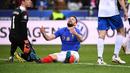 Penyerang Prancis, Olivier Giroud gagal tuntaskan peluang pada laga kedua Kualifikasi Piala Eropa 2020 Grup H yang berlangsung di Stadion Stade de France, Paris, Selasa (26/3). Perancis menang 4-0 atas Islandia. (AFP/Franck Fife)