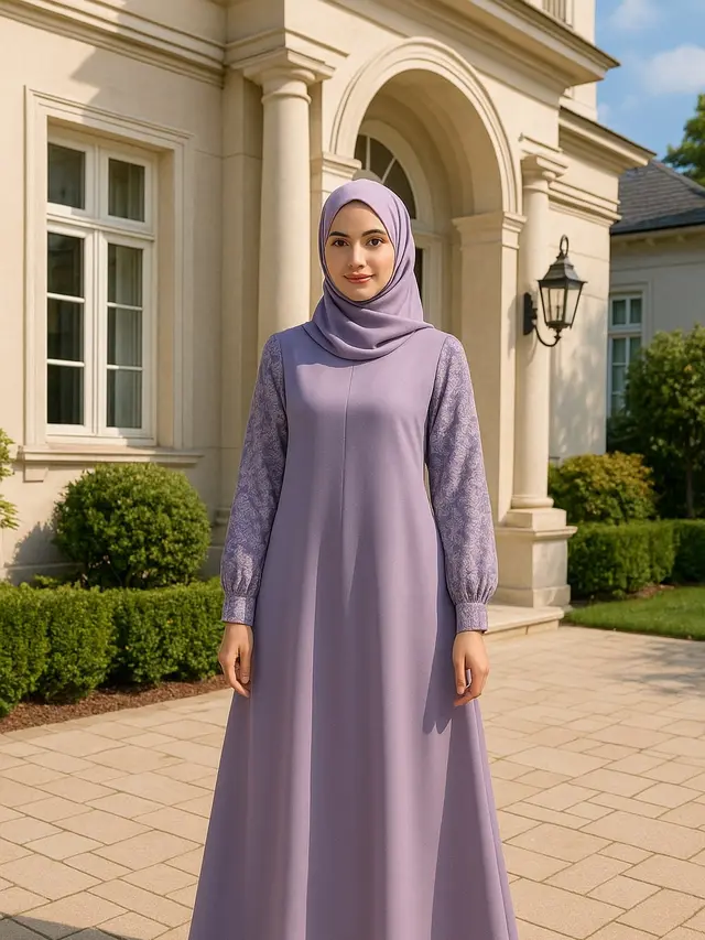 Model Gamis Kombinasi Motif dan Polos/AI
