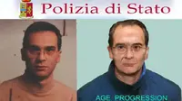 Gambar hasil rekonstruksi komputer yang dirilis oleh polisi Italia (kanan) dan gambar asli Matteo Messina Denaro. (Dok. AP)