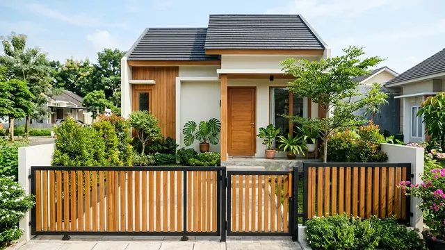 Inspirasi Pagar Kayu dan Besi untuk Rumah Kecil agar Fasad Lebih Menarik (AI Generated)