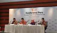 Ketua Dewan Komisioner Lembaga Penjamin Simpanan (LPS) Purbaya Yudhi dalam konferensi pers yang berlangsung di Jakarta, Jumat (29/9/2023). (Maul/Liputan6.com)