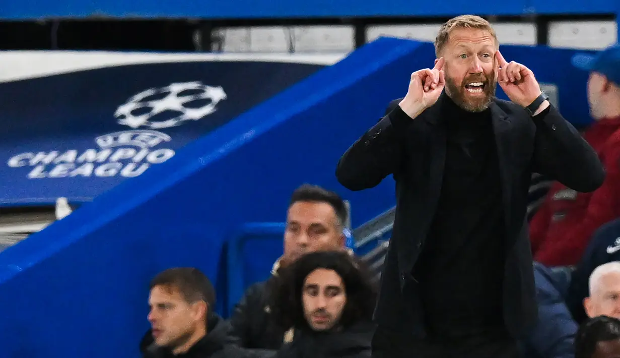 Laga Chelsea menghadapi Benfica menjadi debut pelatih anyar The Blues, Graham Potter di ajang Liga Champions usai menggantikan posisi Thomas Tuchel. (AFP/Glyn Kirk)
