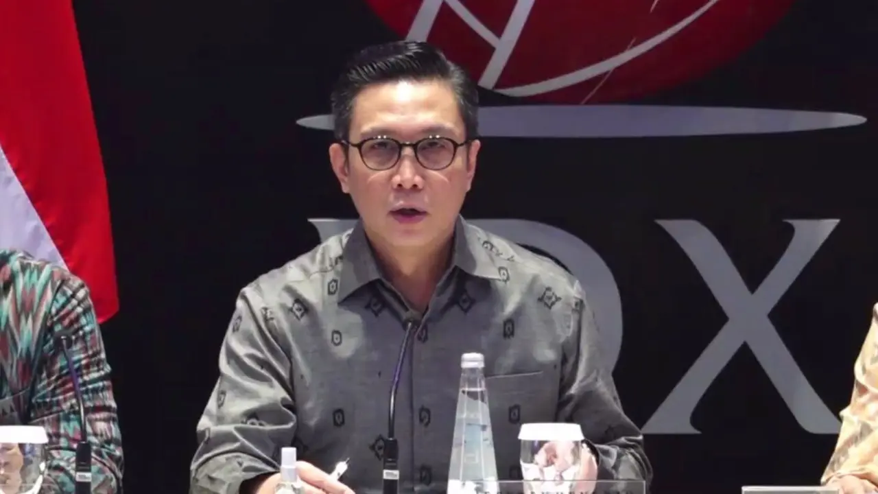 Direktur Utama BEI periode 2026-2030 Jeffrey Hendrik, saat Konferensi Pers RUPST BEI 2026, Senin (29/6/2026). (Foto: Liputan6.com/Tira Santia)
