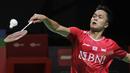 Anthony Sinisuka Ginting hanya sempat memimpin 2-0 di awal game pertama, namun setelah itu ia selalu tertinggal dari Viktor Axelsen. Saat interval, Ginting tertinggal 7-11. (Bola.com/Ikhwan Yanuar)