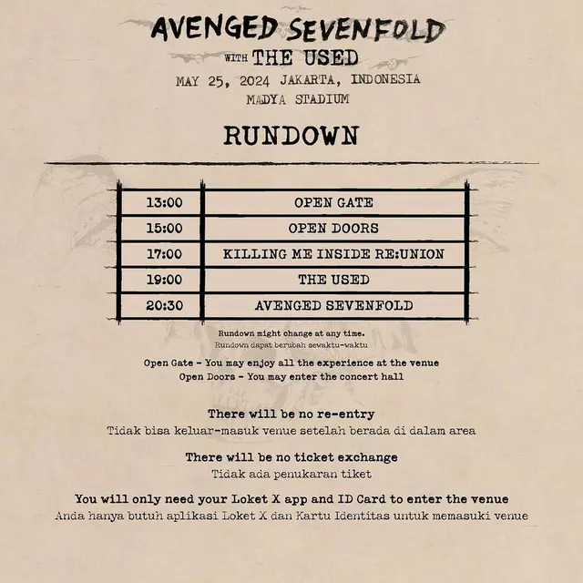 Konser Avenged Sevenfold. (Instagram/ midaspromotions)