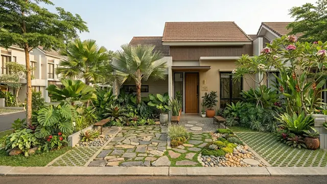 Taman Depan Rumah dengan Paving Rumput Gemini AI