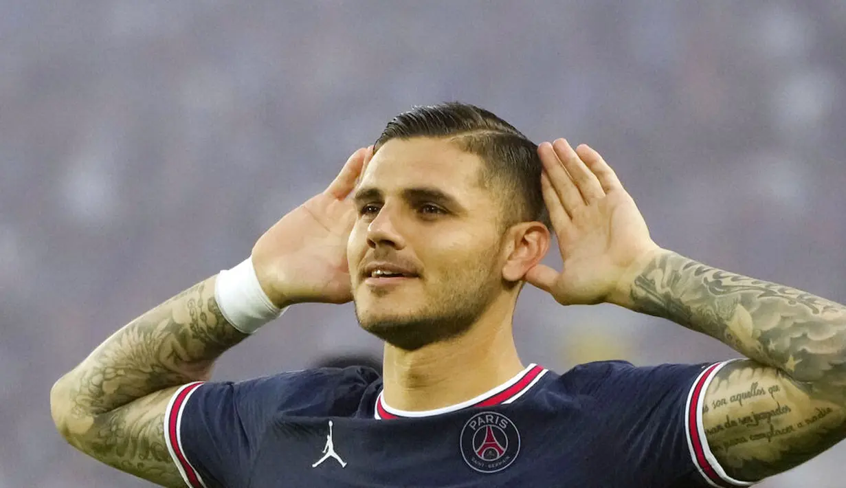 Pundi-pundi gol kemenangan PSG dicetak oleh Mauro Icardi, Kylian Mbappe, Julian Draxler dan Pablo Sarabia.  (Foto/AP/Francois Mori)