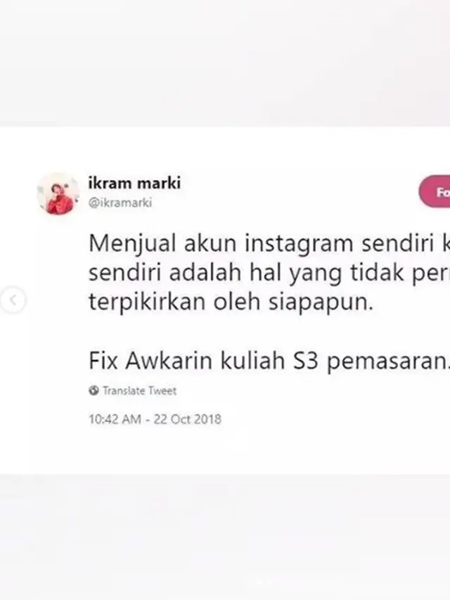 Cuitan kocak Awkarin (foto: @ikramarki)