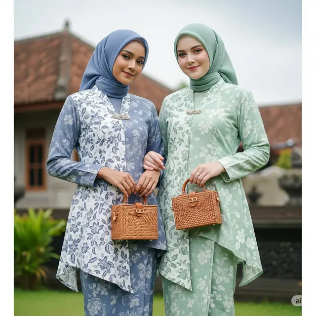 Model Gamis Pastel Kombinasi Brokat Putih. Foto: Gemini