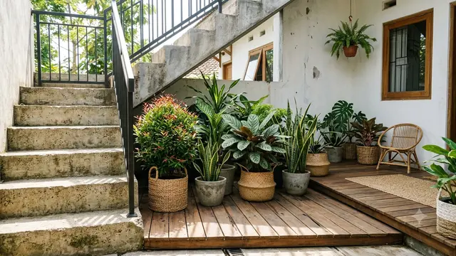 Ide Taman Mini di Bawah Tangga Luar Rumah