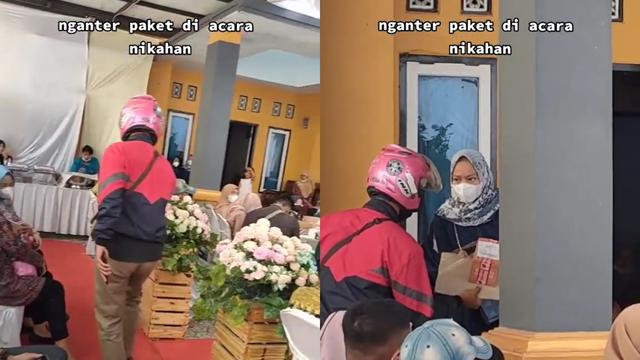 Seorang kurir menerobos pesta pernikahan saat mengantar paket.
