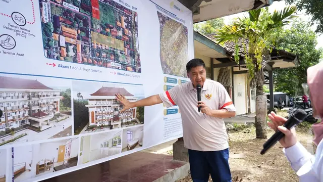 Menteri Perumahan dan Kawasan Permukiman (PKP) Maruarar Sirait meninjau lokasi pembangunan rumah susun (rusun) bagi masyarakat berpenghasilan rendah (MBR) di Kota Denpasar, Bali. (Foto: Kementerian PKP)