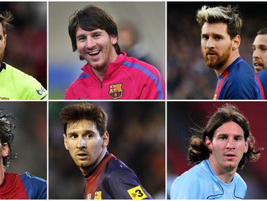 Berikut ini perubahan gaya rambut Lionel Messi selama berkarier di Barcelona. Mulai dari gondrong, cepak sampai punya jambul.
