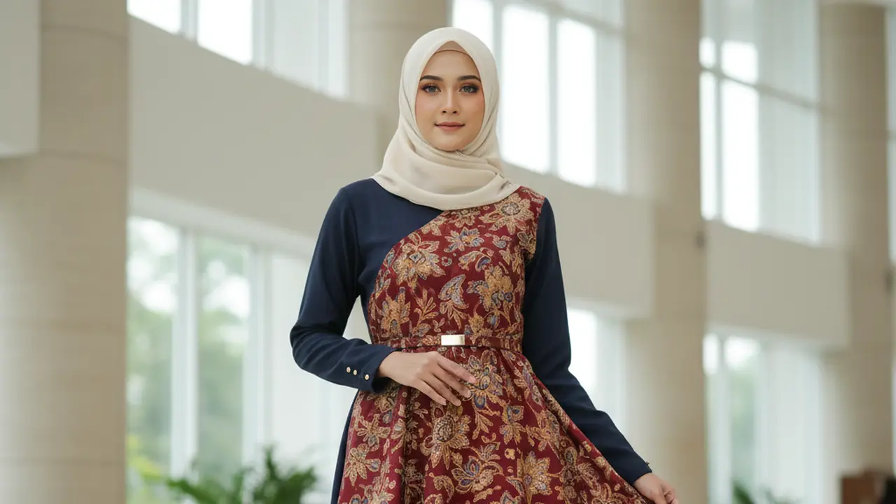 Model Gamis Batik Kombinasi Polos untuk Ibu-Ibu Pengajian Ramadan 2026