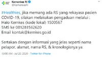 Kemenkes Minta Masyarakat Lapor Jika Temukan RS yang Rekayasa Pasien COVID-19