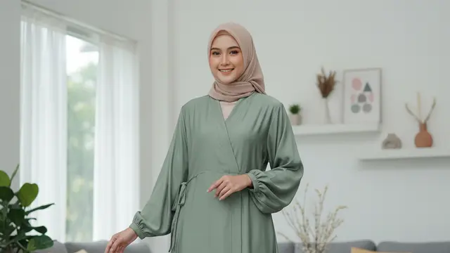 Gamis Warna Sage Green Elegan