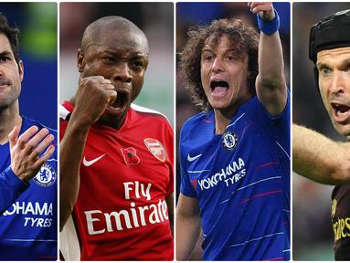 Kepindahan David Luiz ke Arsenal dari Chelsea menambah daftar pemain yang pernah membela kedua klub asal London dengan rivalitas tinggi itu. Berikut 7 pemain yang pernah membela Arsenal dan Chelsea.(Kolase foto AFP)