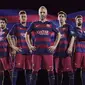 Andres Iniesta, Lionel Messi, Gerrard Pique, Neymar dan Luis Suarez jadi model jersey baru Barcelona (FC Barcelona.com)