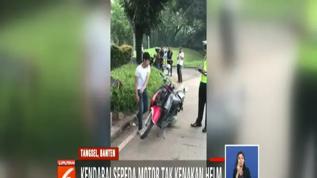 Satlantas Polres Tangerang Selatan bertindak karena Adi Saputra tertangkap basah tidak mengenakan helm, tak bisa menunjukkan SIM dan STNK saat melintas di kawasan BSD Serpong.