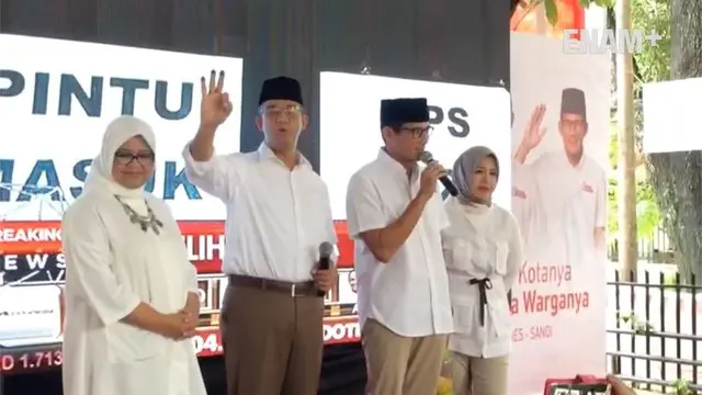 Usai mencoblos, calon gubernur DKI Jakarta nomor pemilihan tiga, Anies Baswedan-Sandiaga Uno mengunjungi menuju ke posko pemenangan   di Cicurug, Menteng, Jakarta Pusat.  