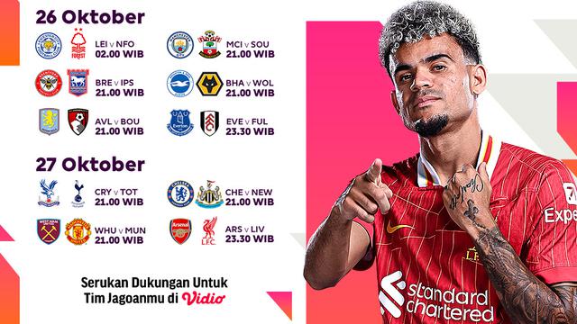 Jadwal Liga Inggris 2024/25 Matchweek ke 9 Pekan Ini di Vidio